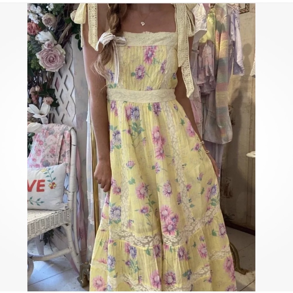 NEW LoveShackFancy Ayala Midi Dress Bright Azalea Yellow Pink Floral Sz 10